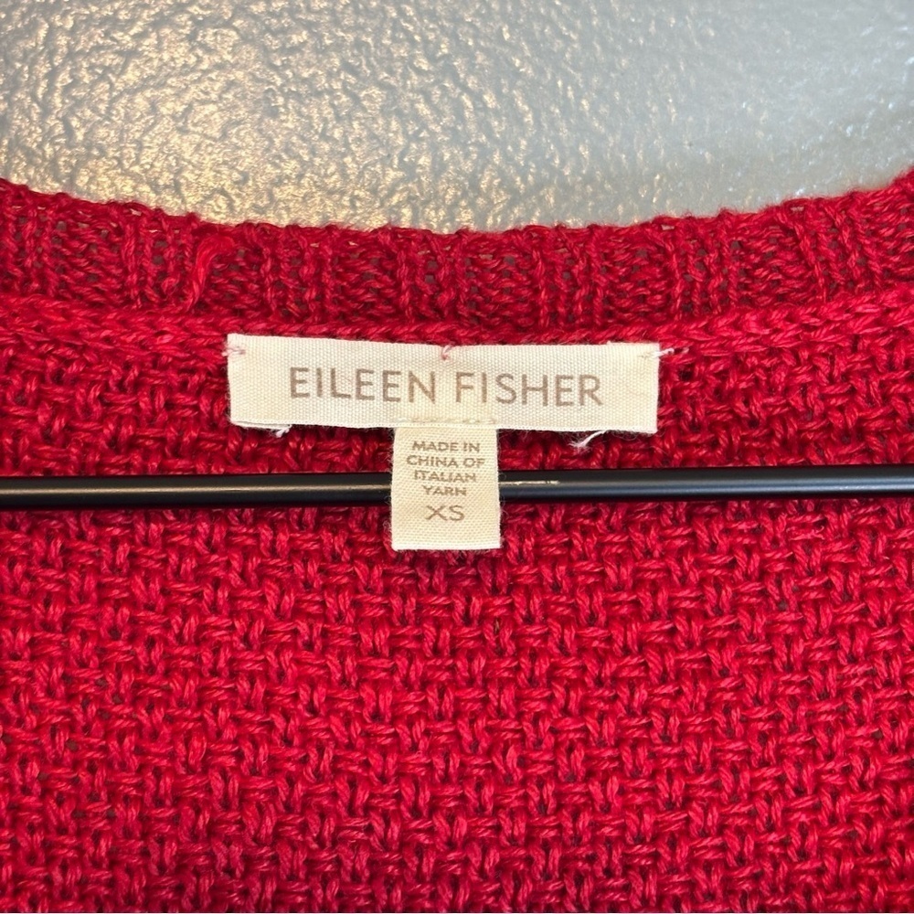 Eileen Fisher XS Italian Yarn - 100% Hemp Half Sleeve Knit Cardigan Red - Picture 4 of 5